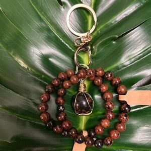 MAHOGANY OBSIDIAN artisan made wire wrapped crystal pendant sphere bracelet set